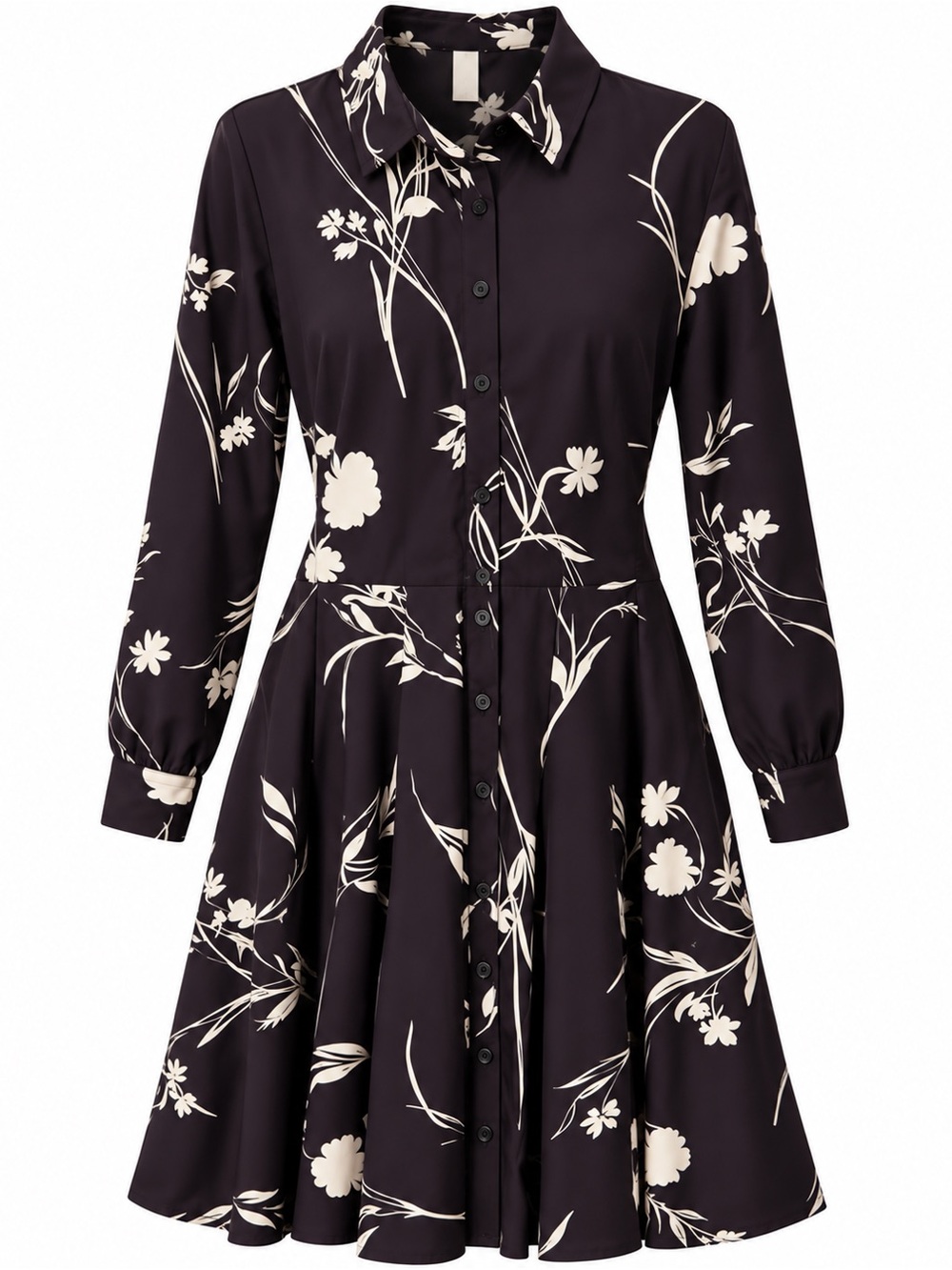 Black Floral Button-Front Fit & Flare Shirt Dress